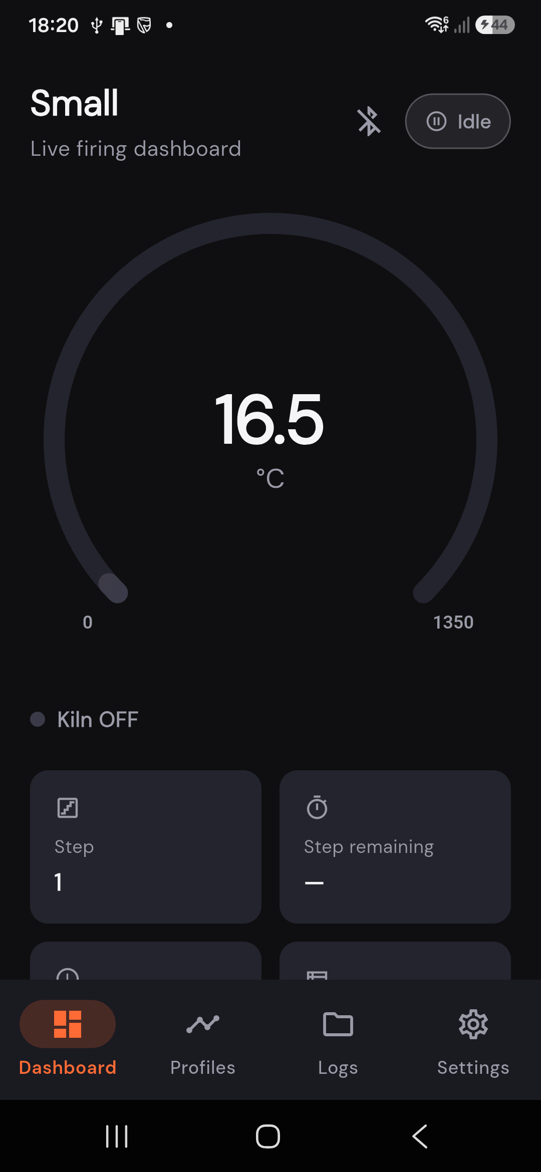 Live firing dashboard with temperature gauge